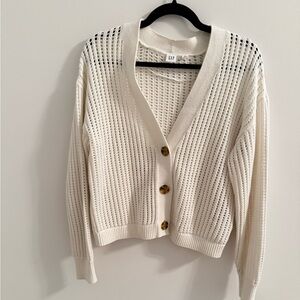GAP Cream Ribbed Knit Cardigan Sweater